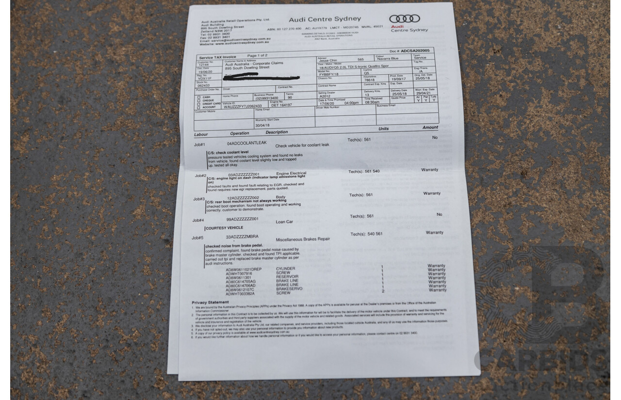 01/2018 Audi Q5 TDI Sport Quattro Ultra (AWD) MY18 4d Wagon Navarra Blue Metallic Turbo Diesel 2.0L