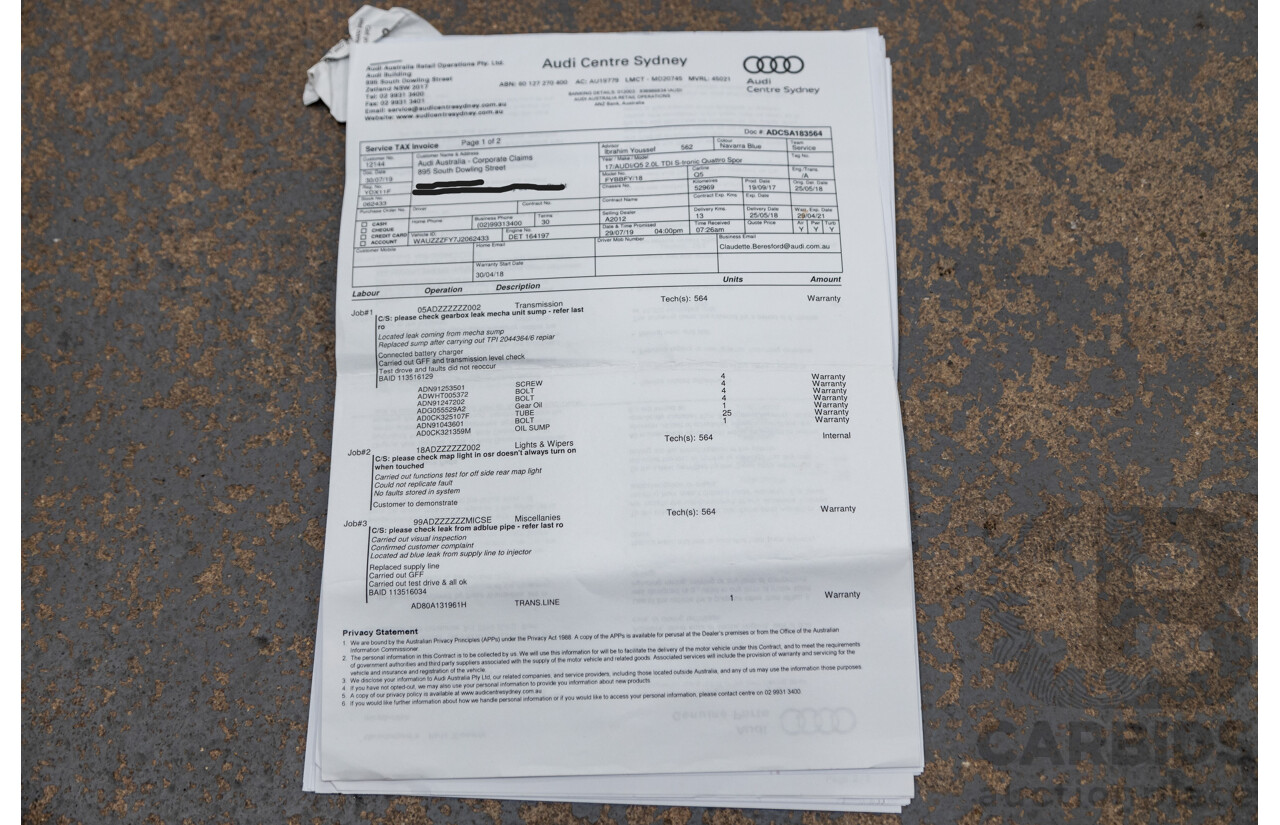 01/2018 Audi Q5 TDI Sport Quattro Ultra (AWD) MY18 4d Wagon Navarra Blue Metallic Turbo Diesel 2.0L