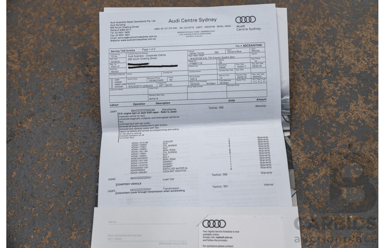 01/2018 Audi Q5 TDI Sport Quattro Ultra (AWD) MY18 4d Wagon Navarra Blue Metallic Turbo Diesel 2.0L