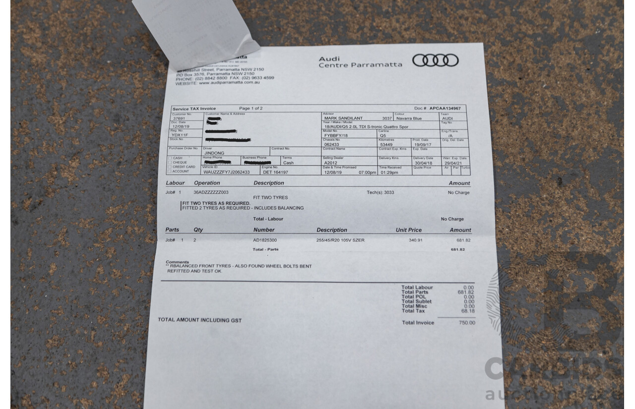01/2018 Audi Q5 TDI Sport Quattro Ultra (AWD) MY18 4d Wagon Navarra Blue Metallic Turbo Diesel 2.0L