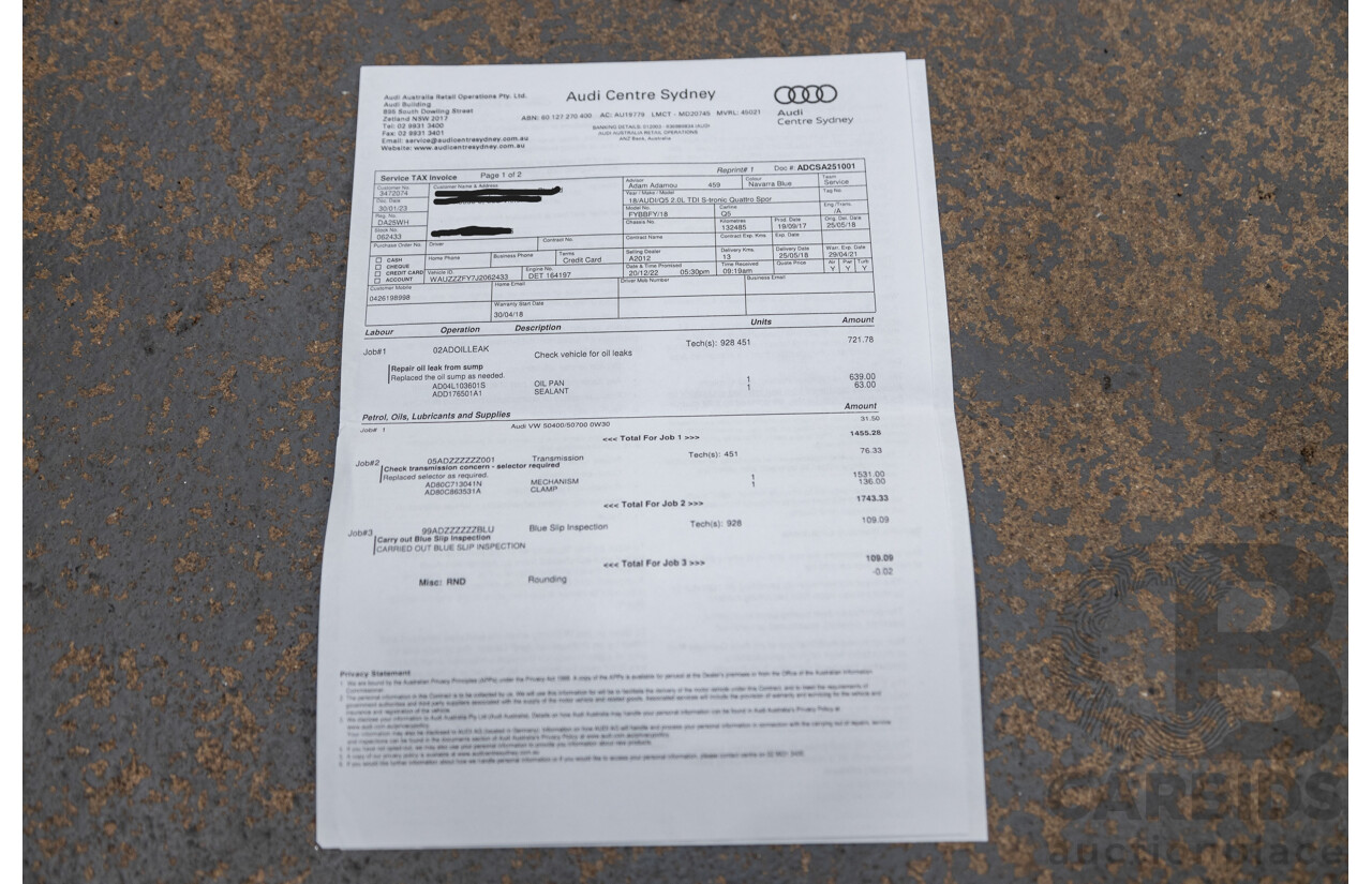 01/2018 Audi Q5 TDI Sport Quattro Ultra (AWD) MY18 4d Wagon Navarra Blue Metallic Turbo Diesel 2.0L