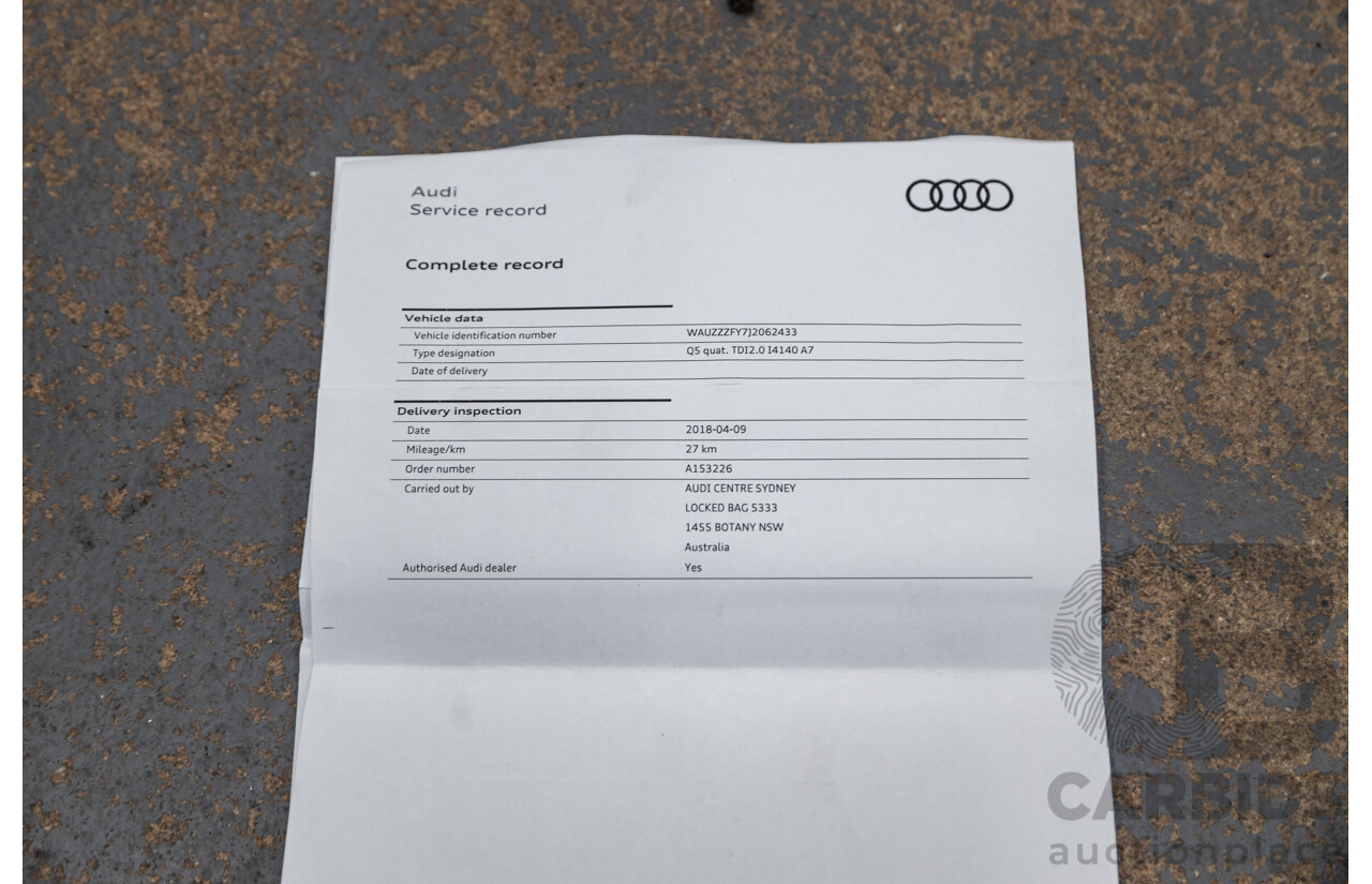 01/2018 Audi Q5 TDI Sport Quattro Ultra (AWD) MY18 4d Wagon Navarra Blue Metallic Turbo Diesel 2.0L