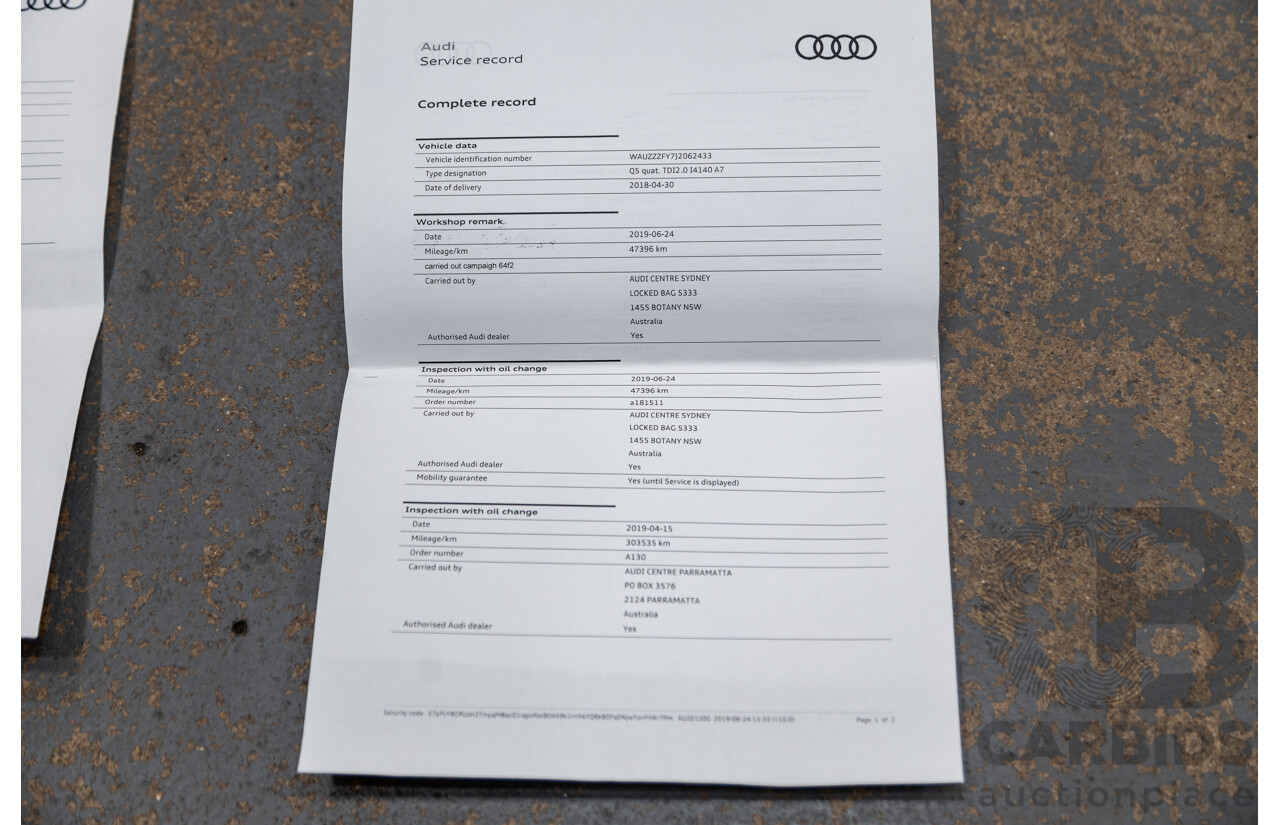 01/2018 Audi Q5 TDI Sport Quattro Ultra (AWD) MY18 4d Wagon Navarra Blue Metallic Turbo Diesel 2.0L