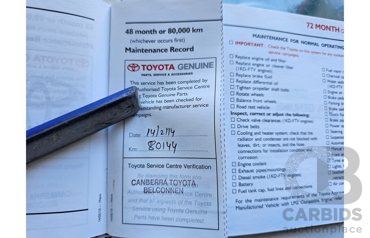 10/2010 Toyota Hiace LWB KDH201R MY11 UPGRADE 4d Van White 3.0L