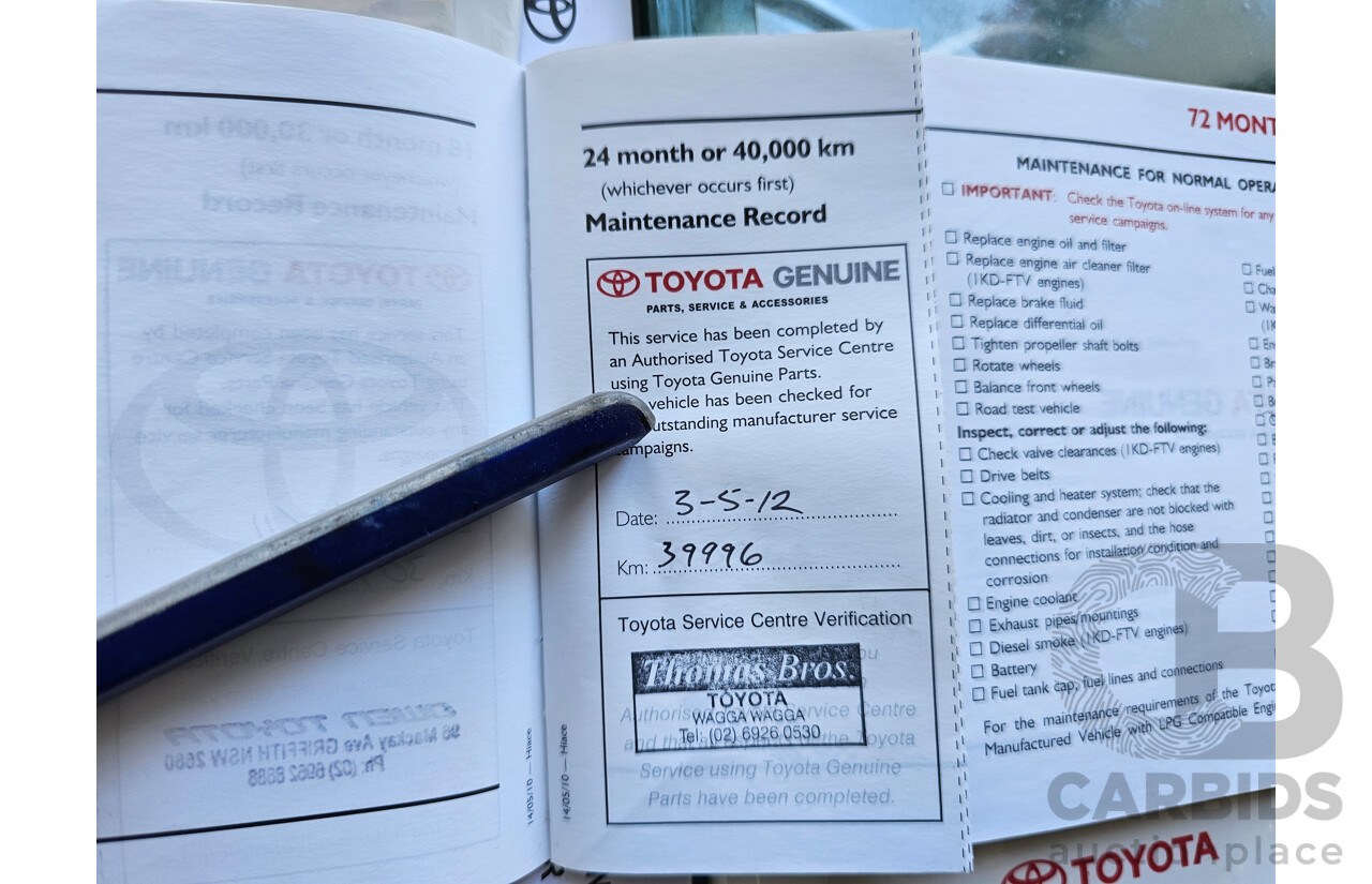 10/2010 Toyota Hiace LWB KDH201R MY11 UPGRADE 4d Van White 3.0L