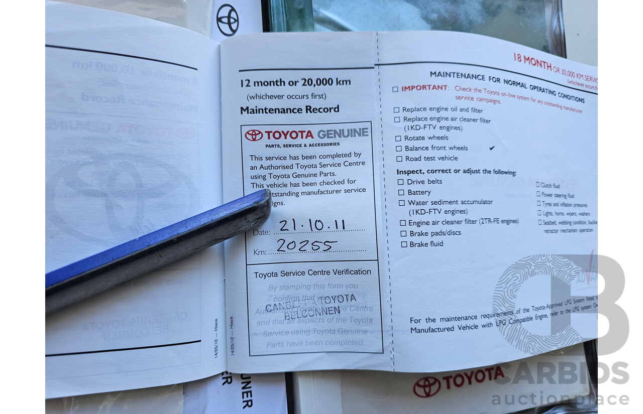 10/2010 Toyota Hiace LWB KDH201R MY11 UPGRADE 4d Van White 3.0L