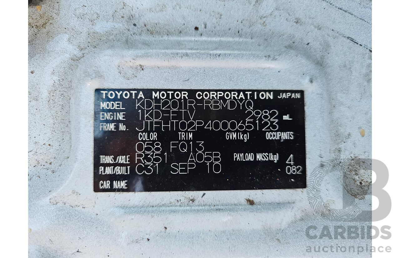 10/2010 Toyota Hiace LWB KDH201R MY11 UPGRADE 4d Van White 3.0L