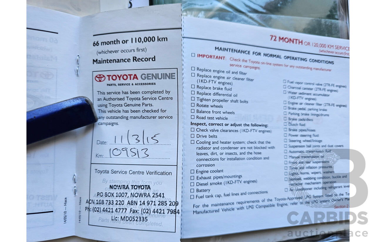 10/2010 Toyota Hiace LWB KDH201R MY11 UPGRADE 4d Van White 3.0L