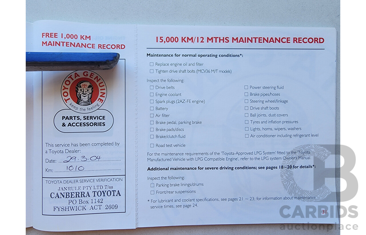 5/2003 Toyota Camry Sportivo MCV36R 4d Sedan Green 3.0L