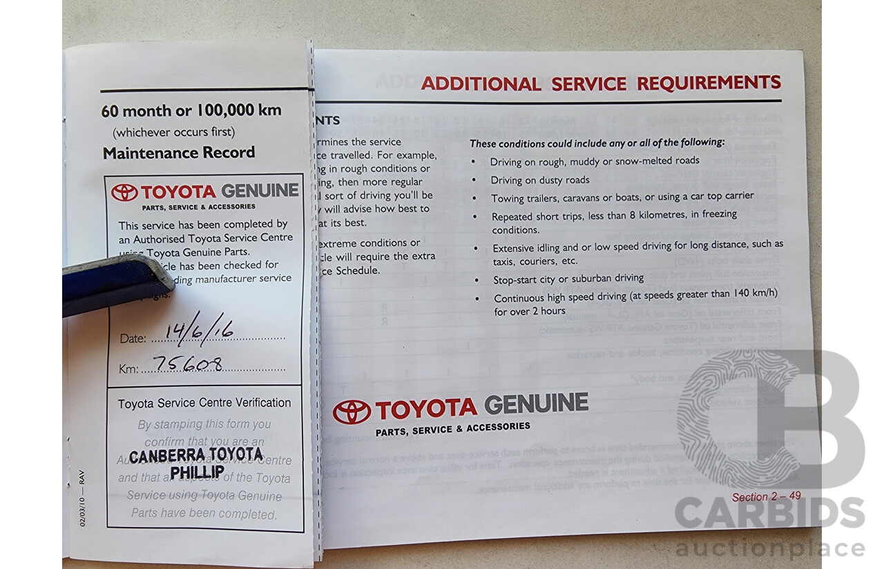 7/2011 Toyota Rav4 CV (2wd) ACA38R 4d Wagon White 2.4L