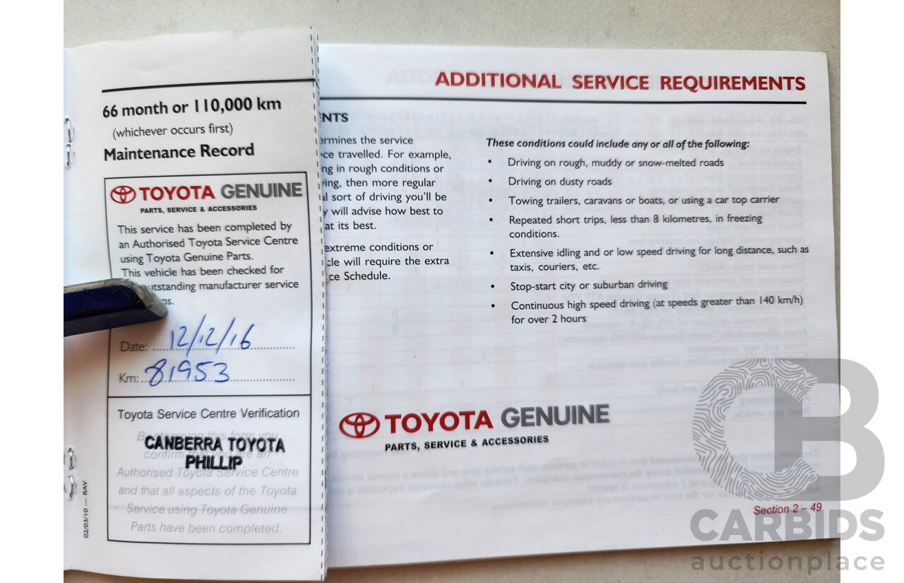 7/2011 Toyota Rav4 CV (2wd) ACA38R 4d Wagon White 2.4L