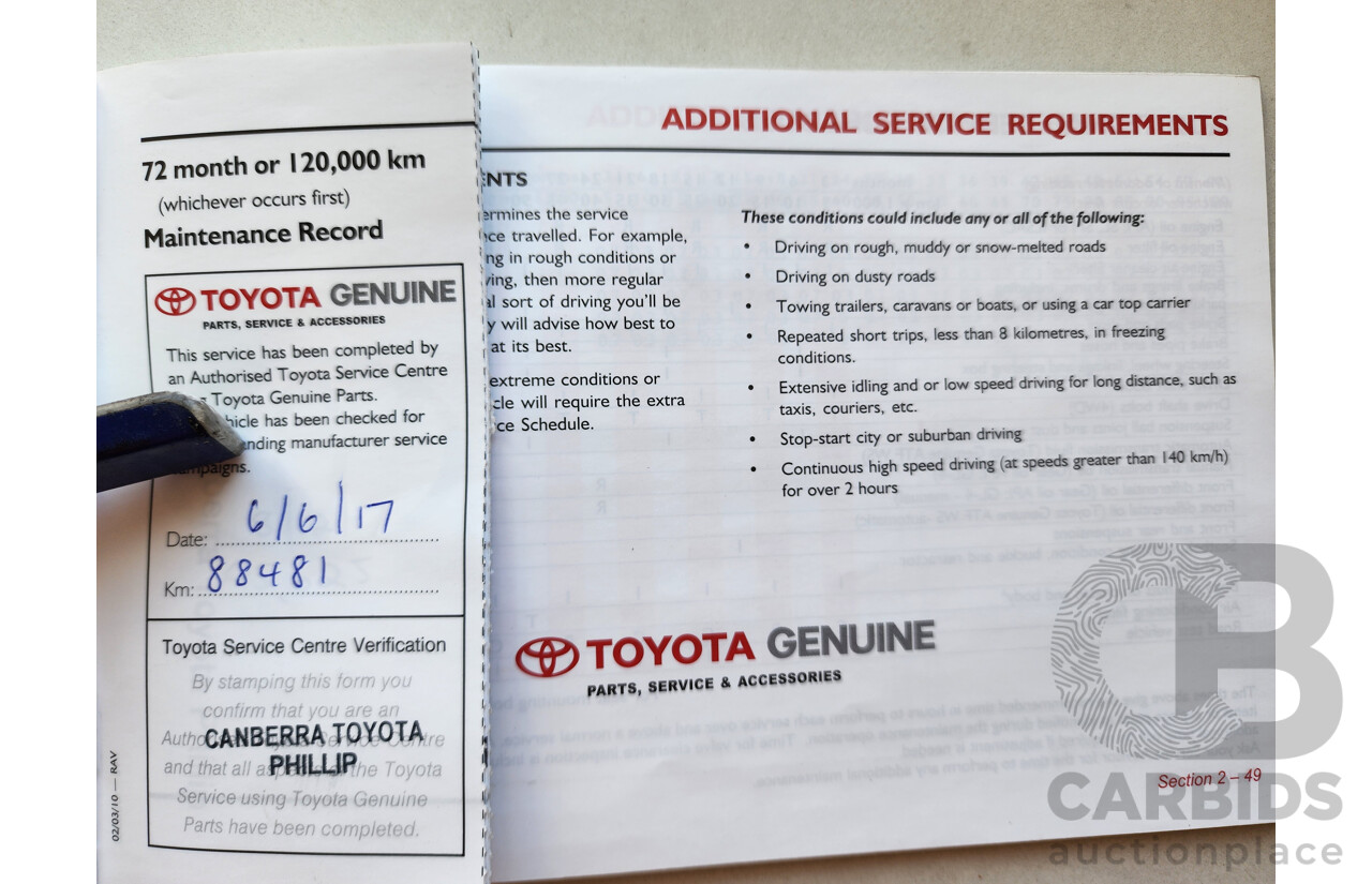 7/2011 Toyota Rav4 CV (2wd) ACA38R 4d Wagon White 2.4L