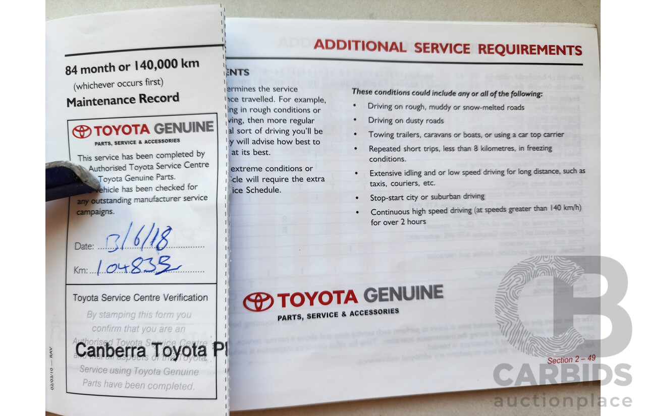 7/2011 Toyota Rav4 CV (2wd) ACA38R 4d Wagon White 2.4L