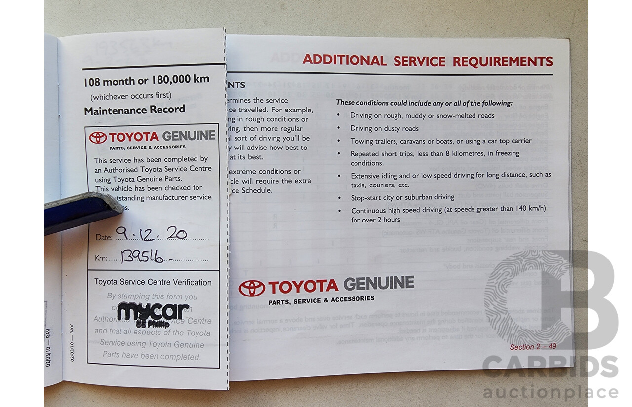 7/2011 Toyota Rav4 CV (2wd) ACA38R 4d Wagon White 2.4L