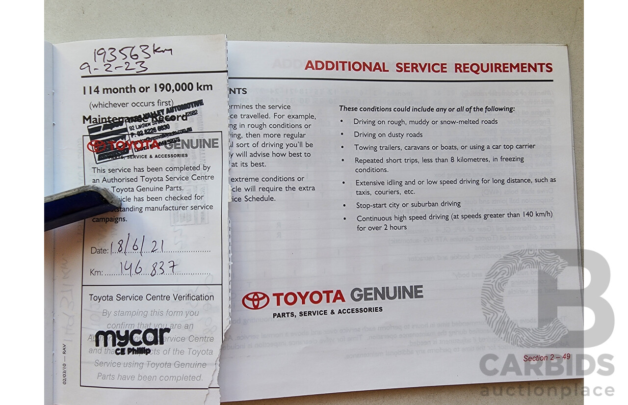 7/2011 Toyota Rav4 CV (2wd) ACA38R 4d Wagon White 2.4L