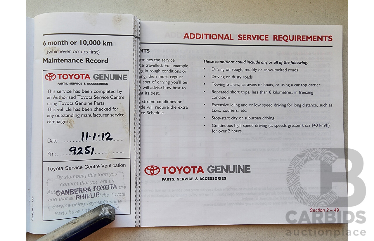 7/2011 Toyota Rav4 CV (2wd) ACA38R 4d Wagon White 2.4L