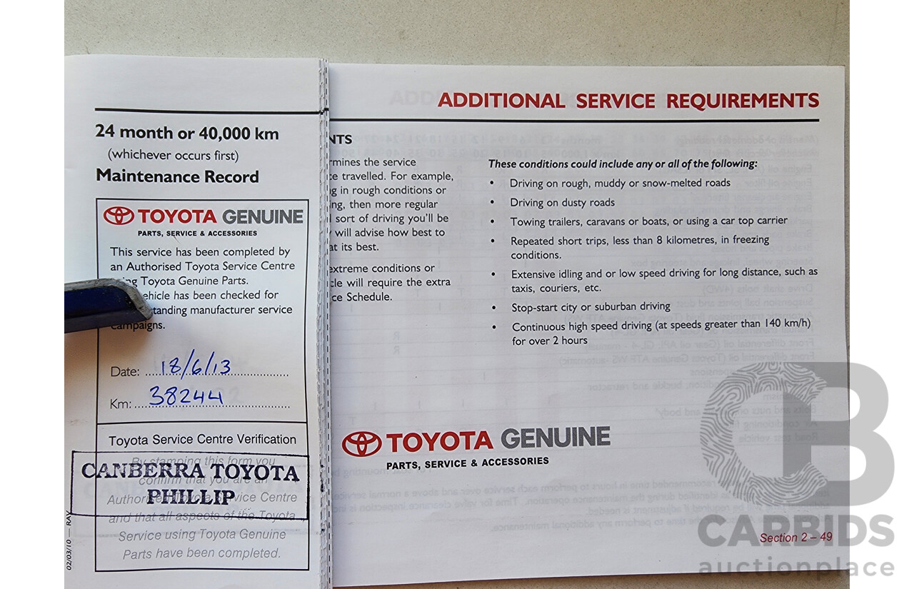 7/2011 Toyota Rav4 CV (2wd) ACA38R 4d Wagon White 2.4L