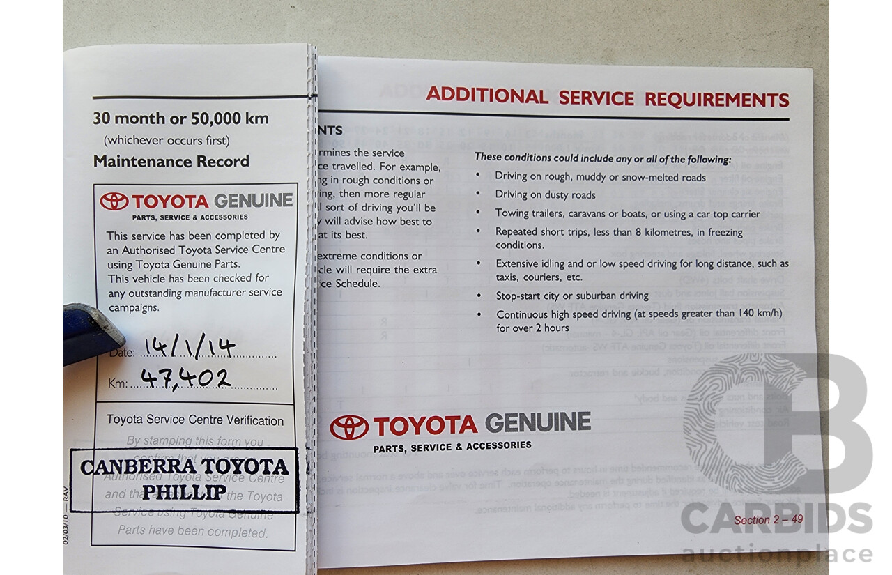 7/2011 Toyota Rav4 CV (2wd) ACA38R 4d Wagon White 2.4L