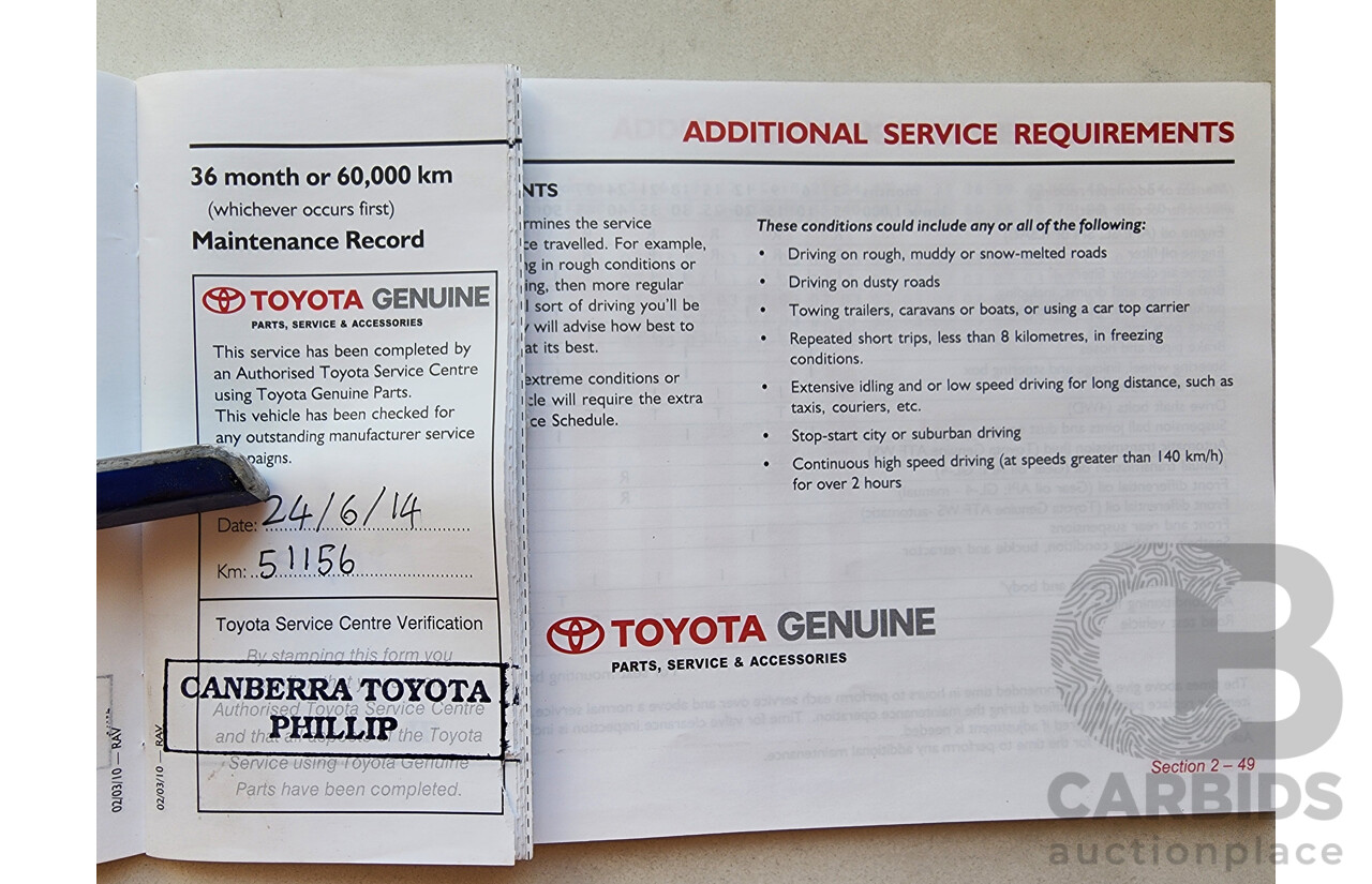 7/2011 Toyota Rav4 CV (2wd) ACA38R 4d Wagon White 2.4L