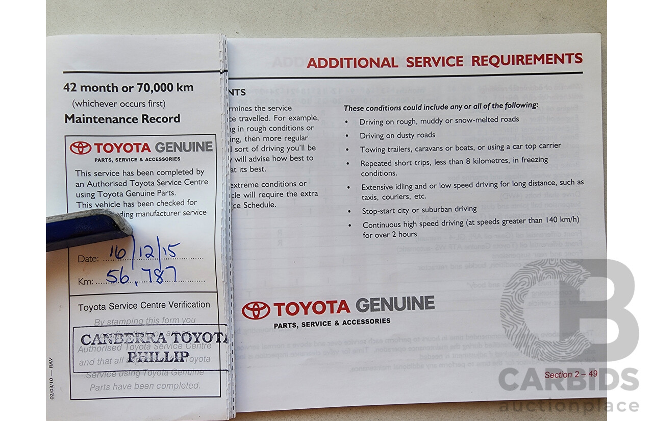 7/2011 Toyota Rav4 CV (2wd) ACA38R 4d Wagon White 2.4L