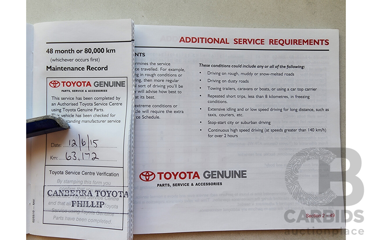 7/2011 Toyota Rav4 CV (2wd) ACA38R 4d Wagon White 2.4L