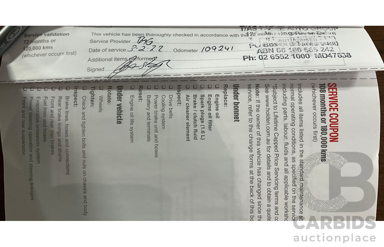 09/2016 Holden Barina CD FWD TM MY16 5D Hatchback Blaze Red 1.6L