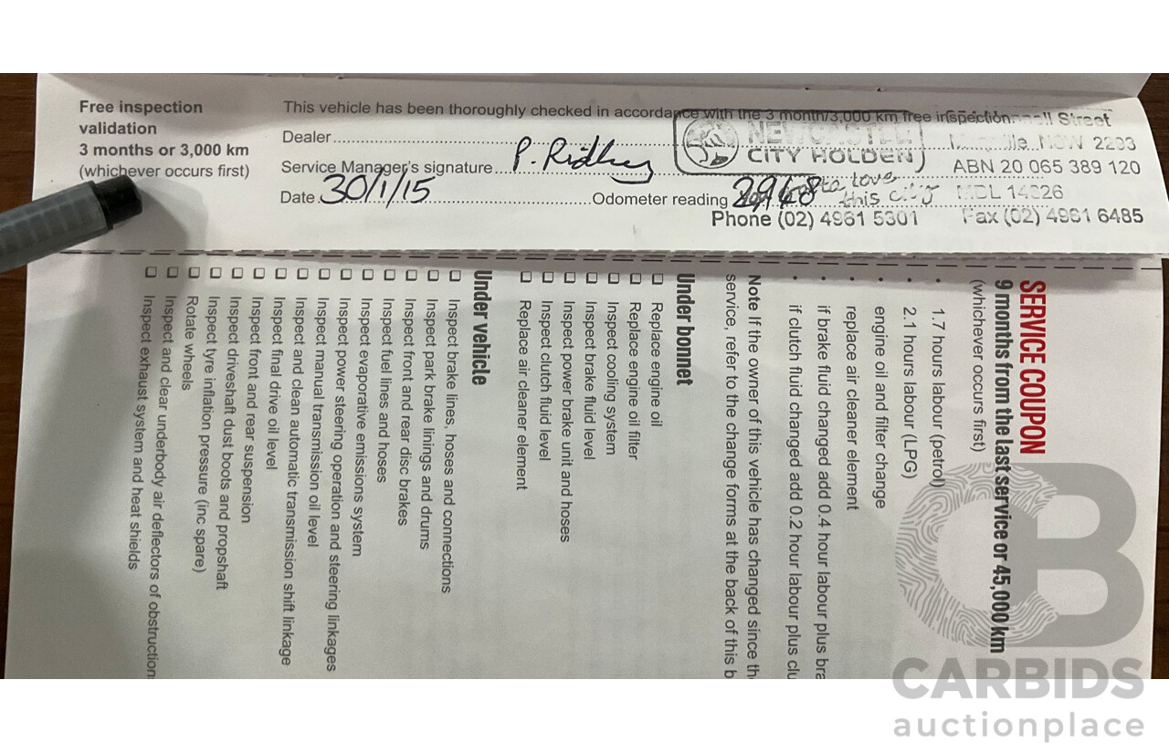 9/2014 Holden Commodore SV6 VF 4d Sedan Redhot Red V6 3.6L