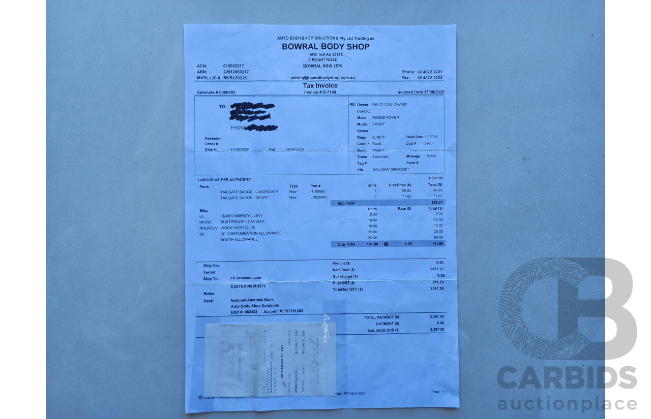 2/2009 Range Rover Range Rover Sport 2.7 TdV6 MY09 4d Wagon Black 2.7L