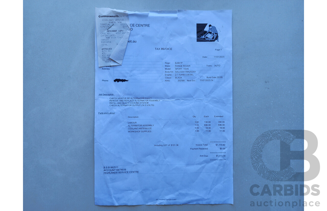 2/2009 Range Rover Range Rover Sport 2.7 TdV6 MY09 4d Wagon Black 2.7L