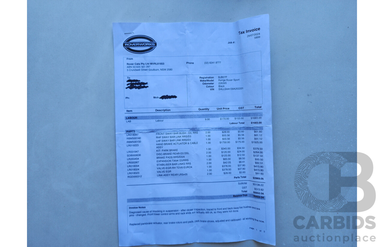 2/2009 Range Rover Range Rover Sport 2.7 TdV6 MY09 4d Wagon Black 2.7L