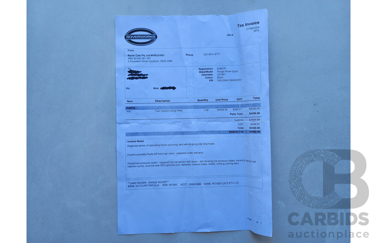 2/2009 Range Rover Range Rover Sport 2.7 TdV6 MY09 4d Wagon Black 2.7L