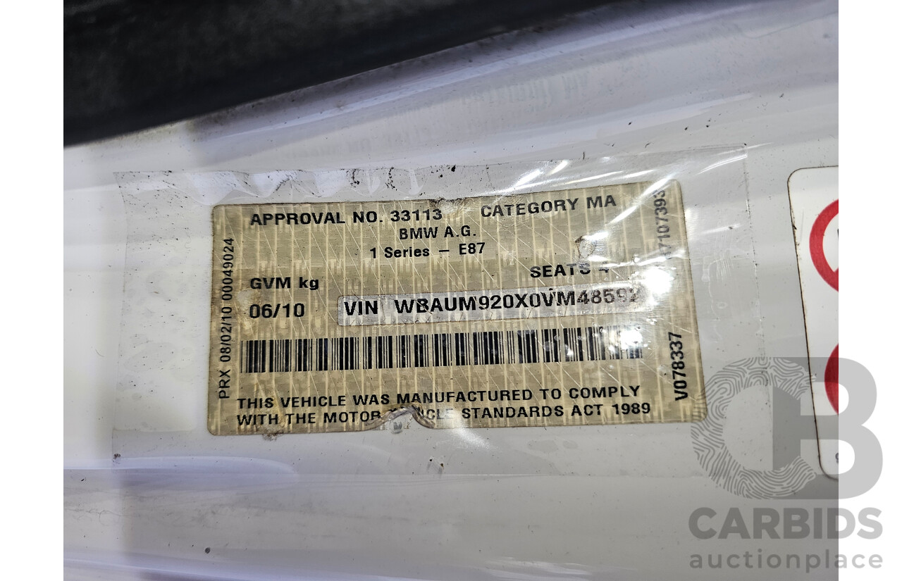 6/2010 BMW 118d E88 MY09 2d Convertible White 2.0L