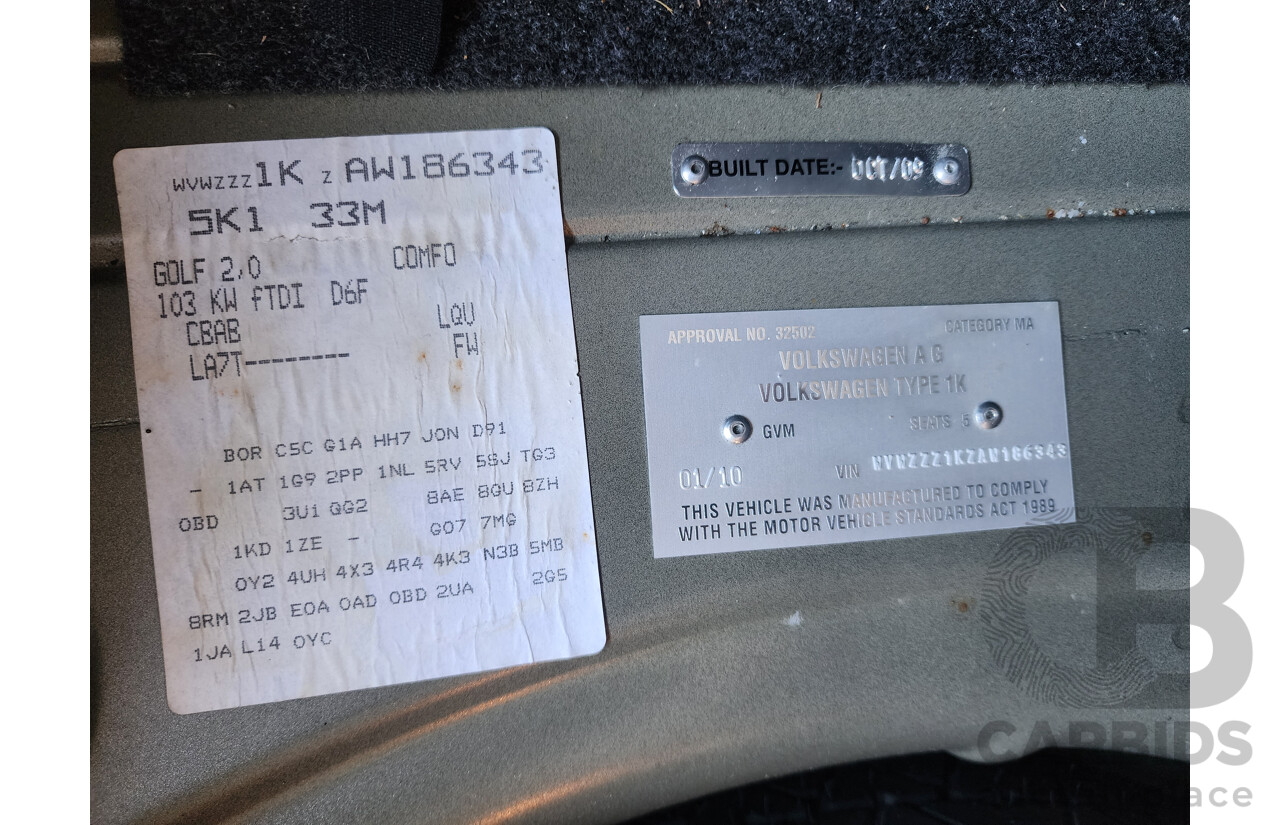 1/2010 Volkswagen Golf 103 TDI Comfortline 1K MY10 5d Hatchback Silver Or Chrome 2.0L