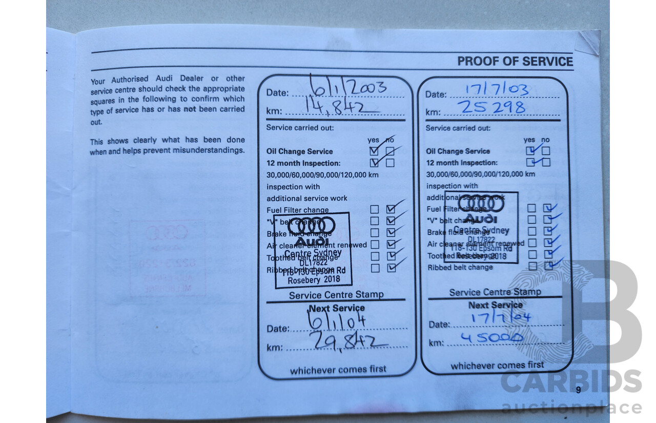 3/2002 Audi Allroad Quattro  C5 4d Wagon Black 2.7L Biturbo