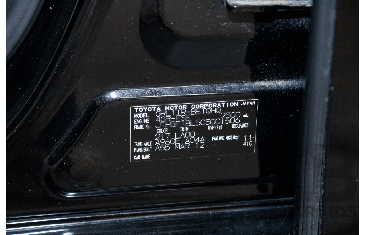 3/2012 Lexus GS250 Sport Luxury GRL11R 4d Sedan Metalic Black V6 2.5L