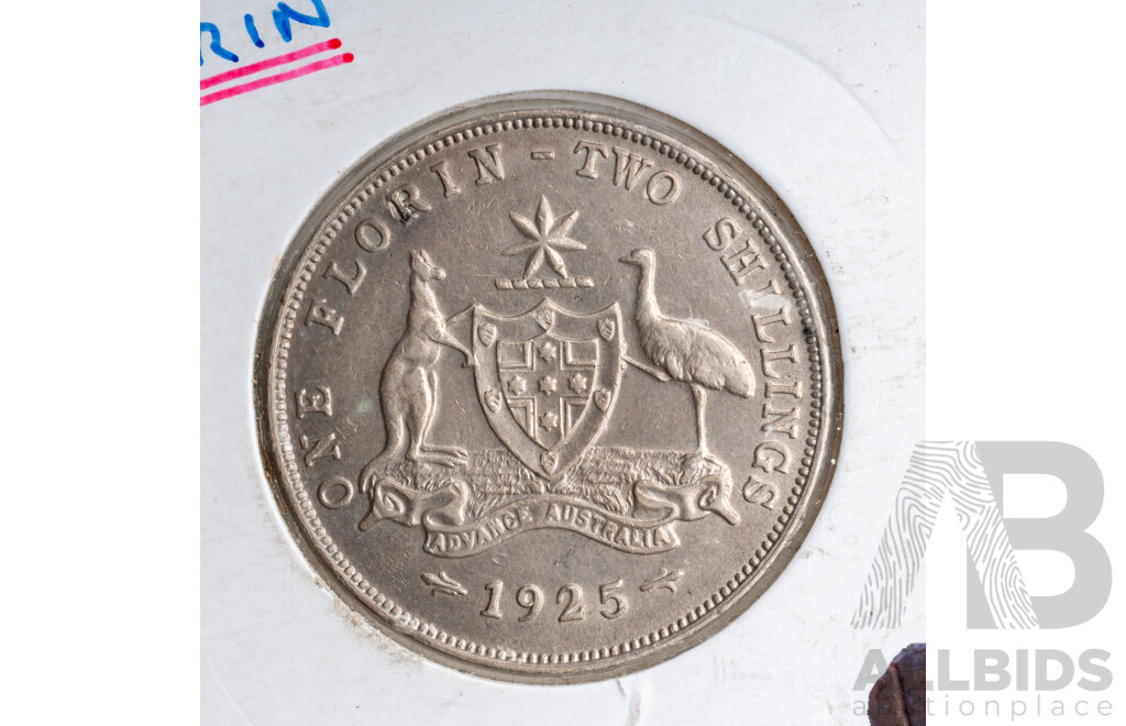 Australian 1925 A/UNC Silver KGV Florin .925