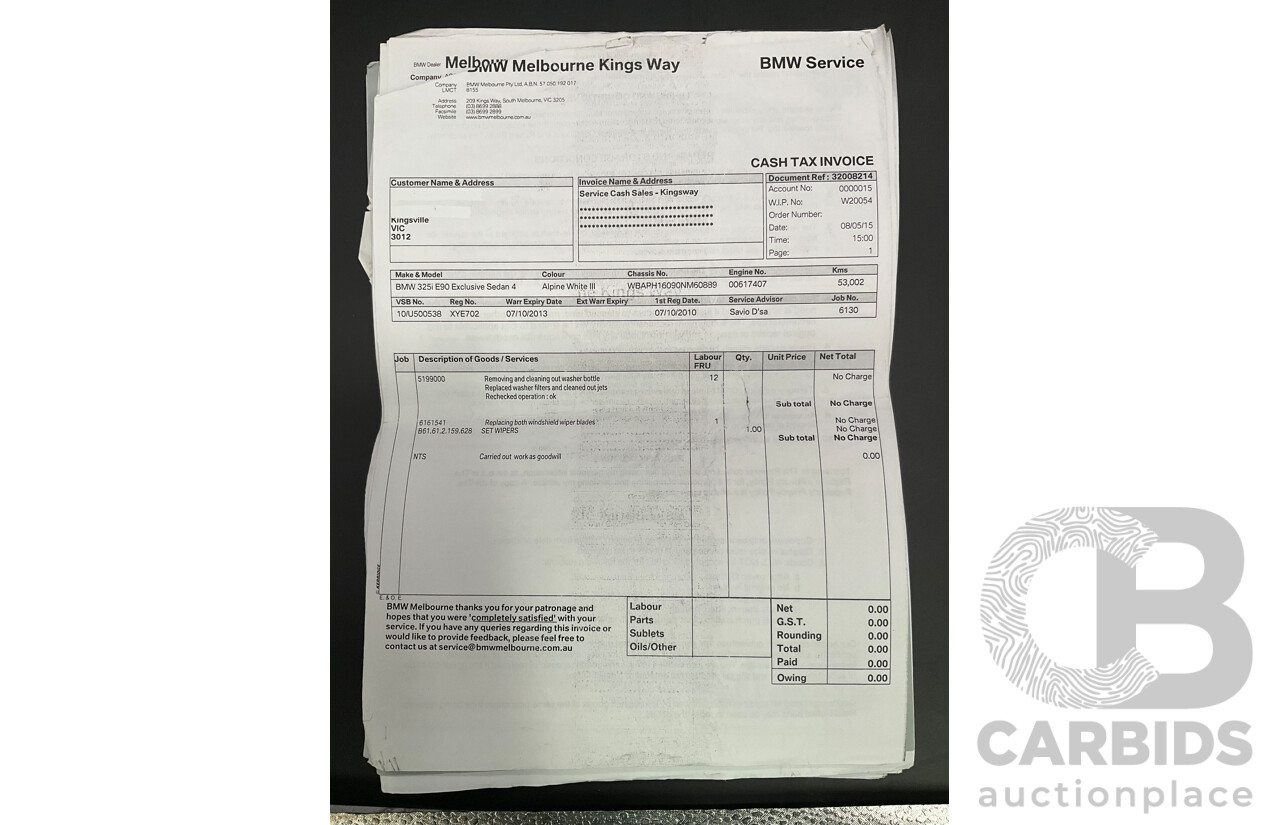 9/2010 BMW 325i Exclusive E90 MY10 4d Sedan Alpine White 2.5L