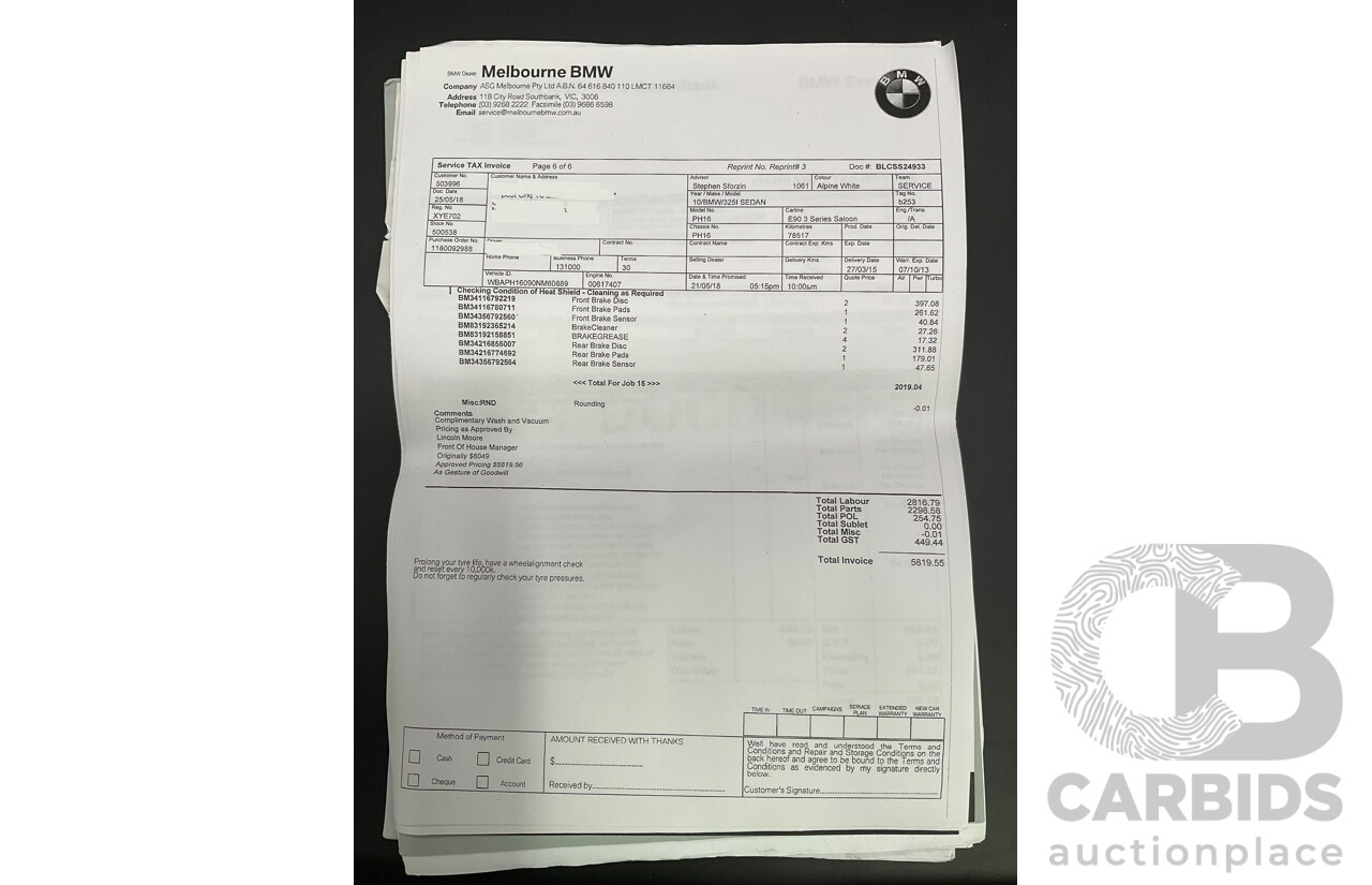 9/2010 BMW 325i Exclusive E90 MY10 4d Sedan Alpine White 2.5L