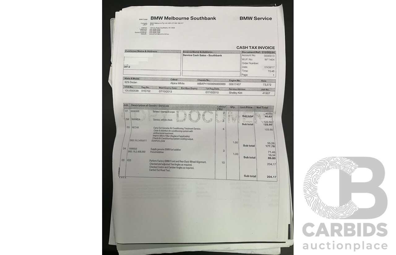 9/2010 BMW 325i Exclusive E90 MY10 4d Sedan Alpine White 2.5L