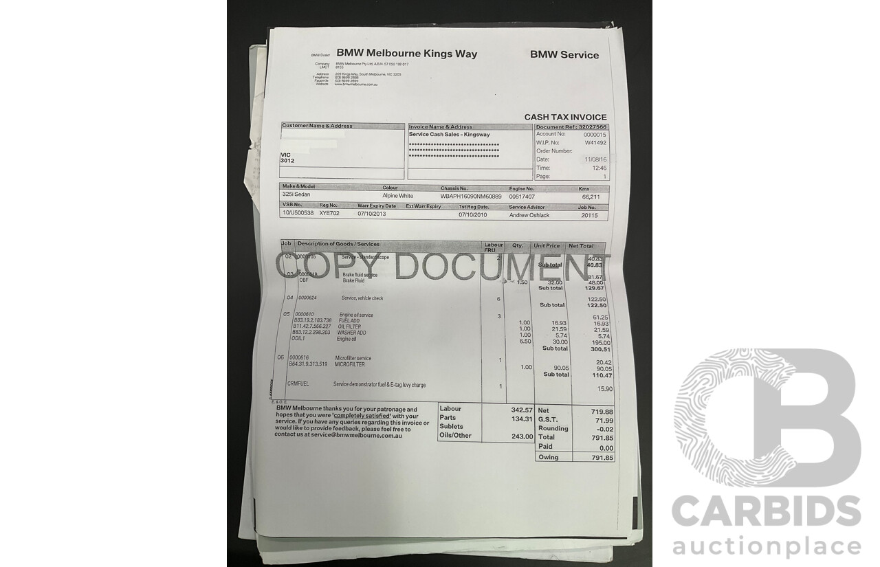 9/2010 BMW 325i Exclusive E90 MY10 4d Sedan Alpine White 2.5L