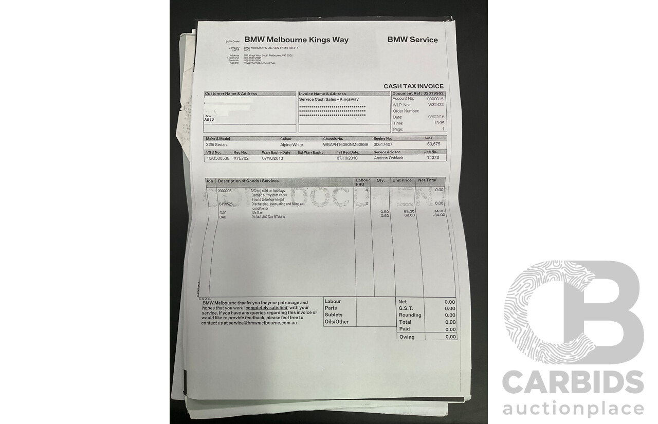 9/2010 BMW 325i Exclusive E90 MY10 4d Sedan Alpine White 2.5L
