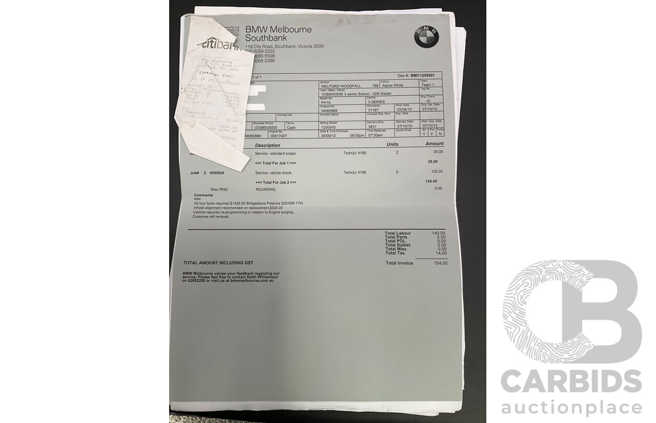 9/2010 BMW 325i Exclusive E90 MY10 4d Sedan Alpine White 2.5L