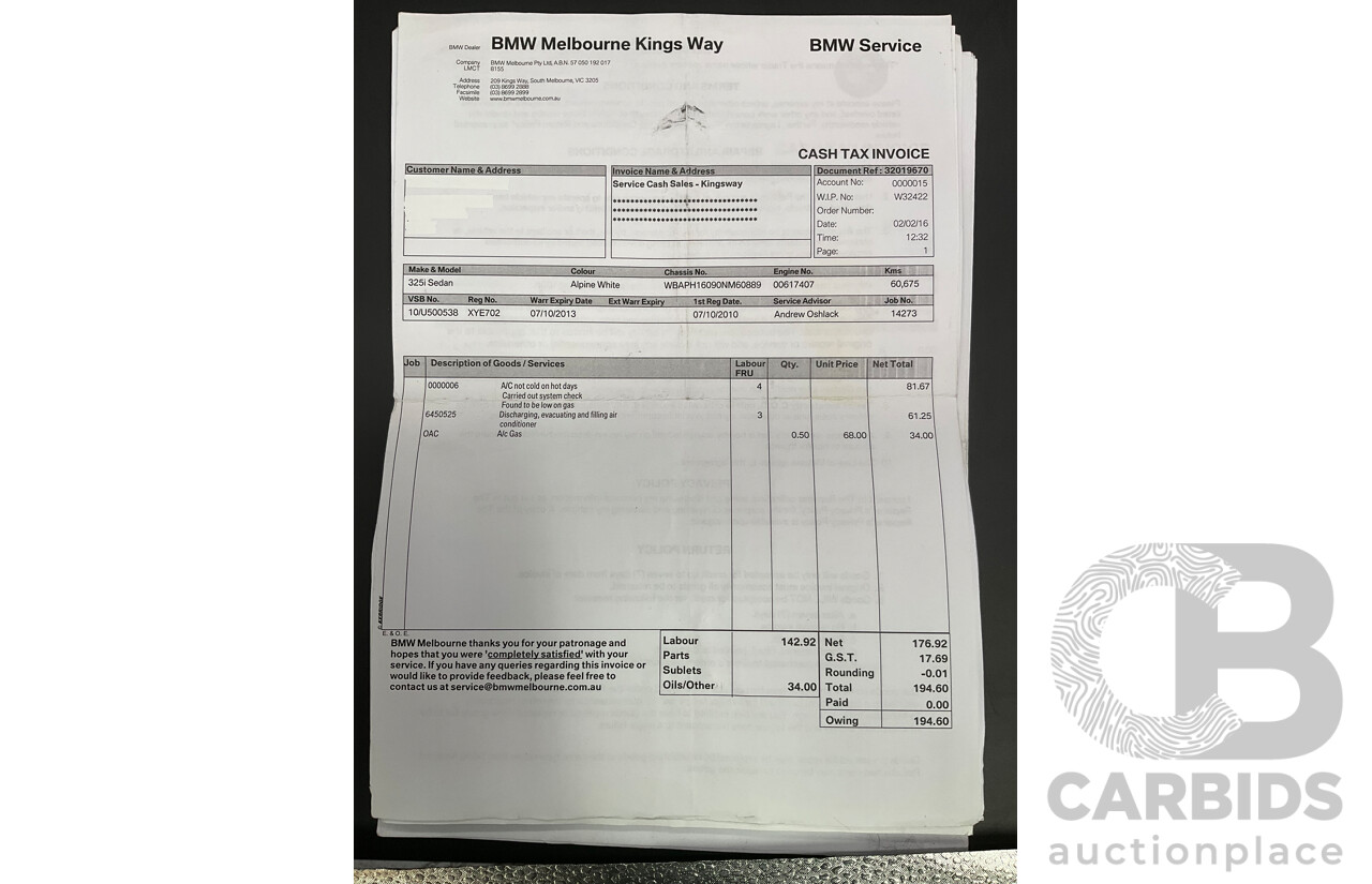 9/2010 BMW 325i Exclusive E90 MY10 4d Sedan Alpine White 2.5L