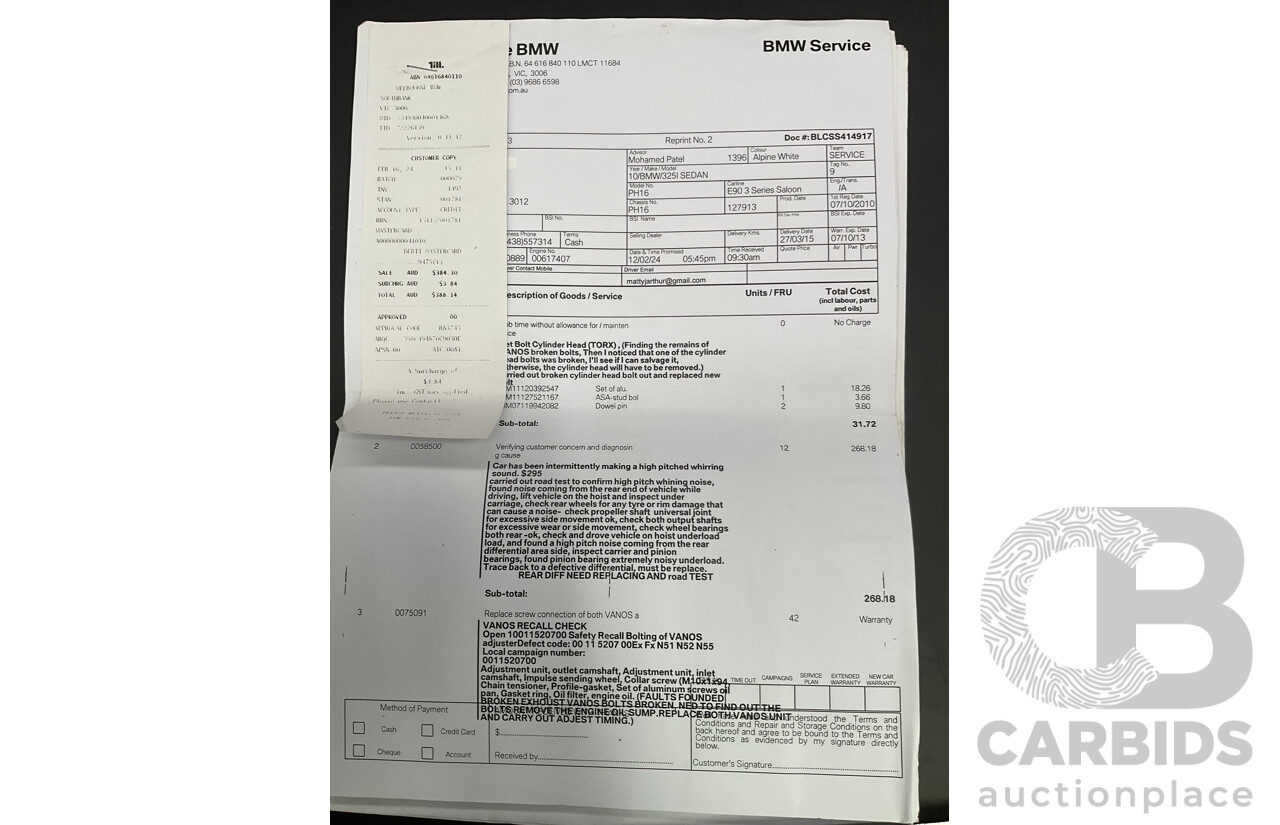 9/2010 BMW 325i Exclusive E90 MY10 4d Sedan Alpine White 2.5L