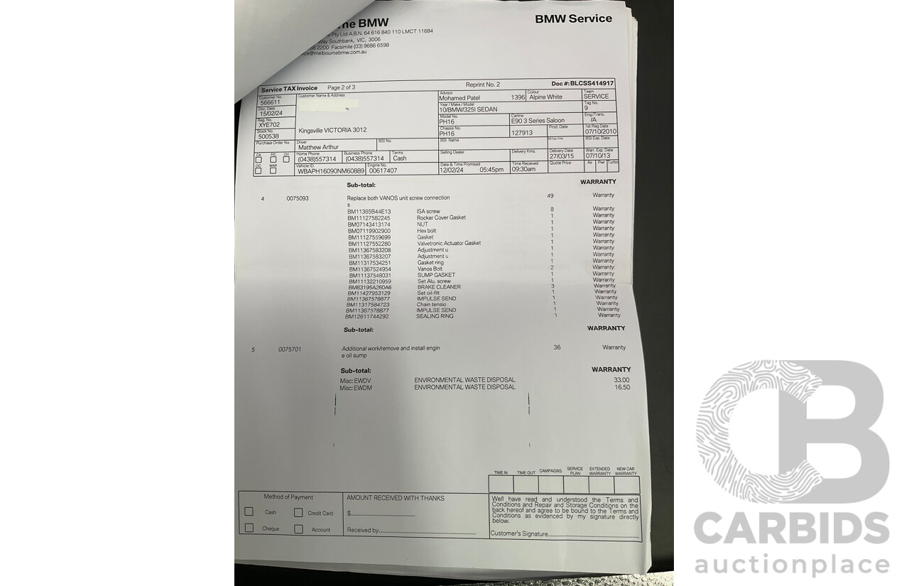 9/2010 BMW 325i Exclusive E90 MY10 4d Sedan Alpine White 2.5L