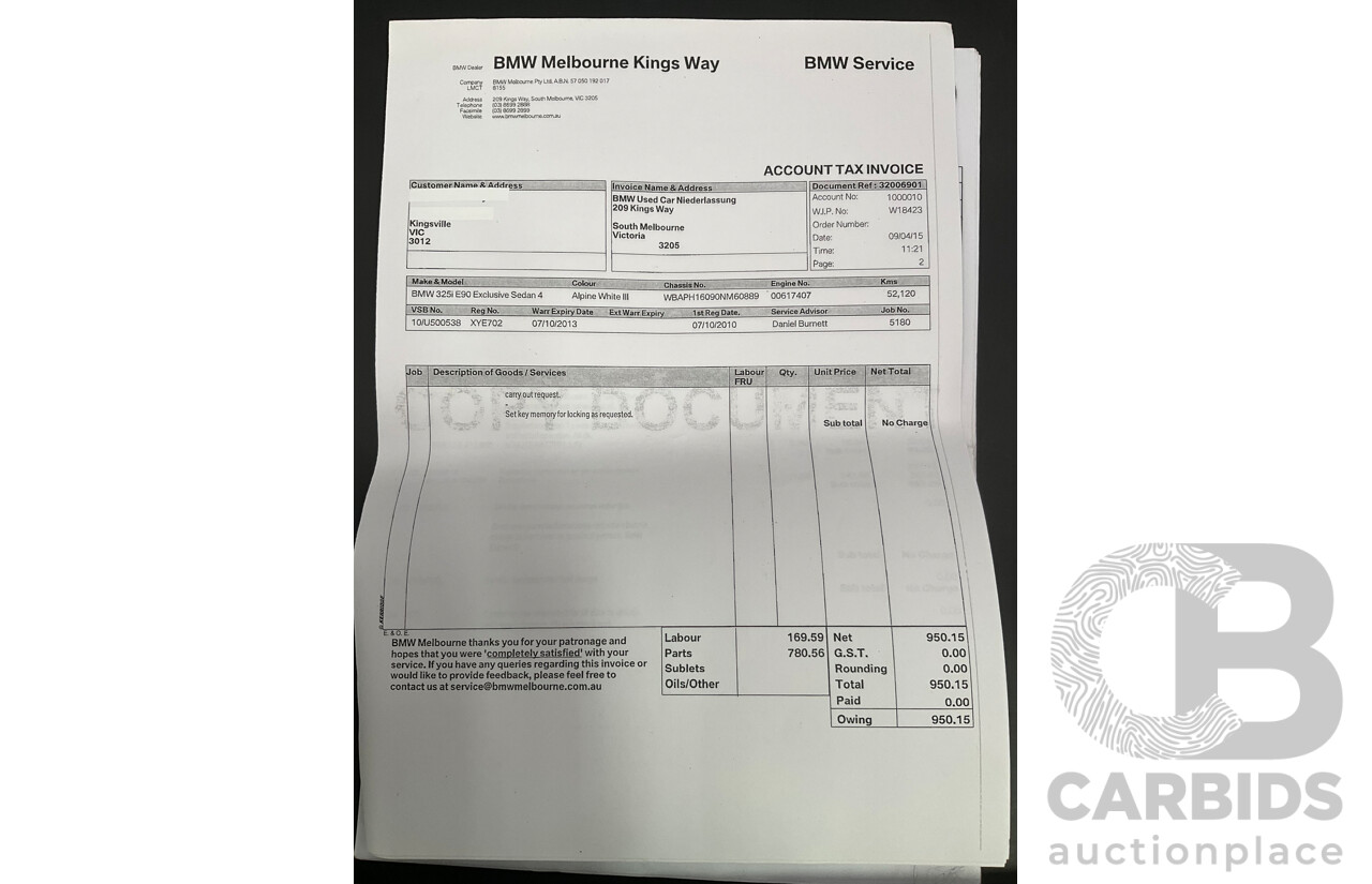9/2010 BMW 325i Exclusive E90 MY10 4d Sedan Alpine White 2.5L