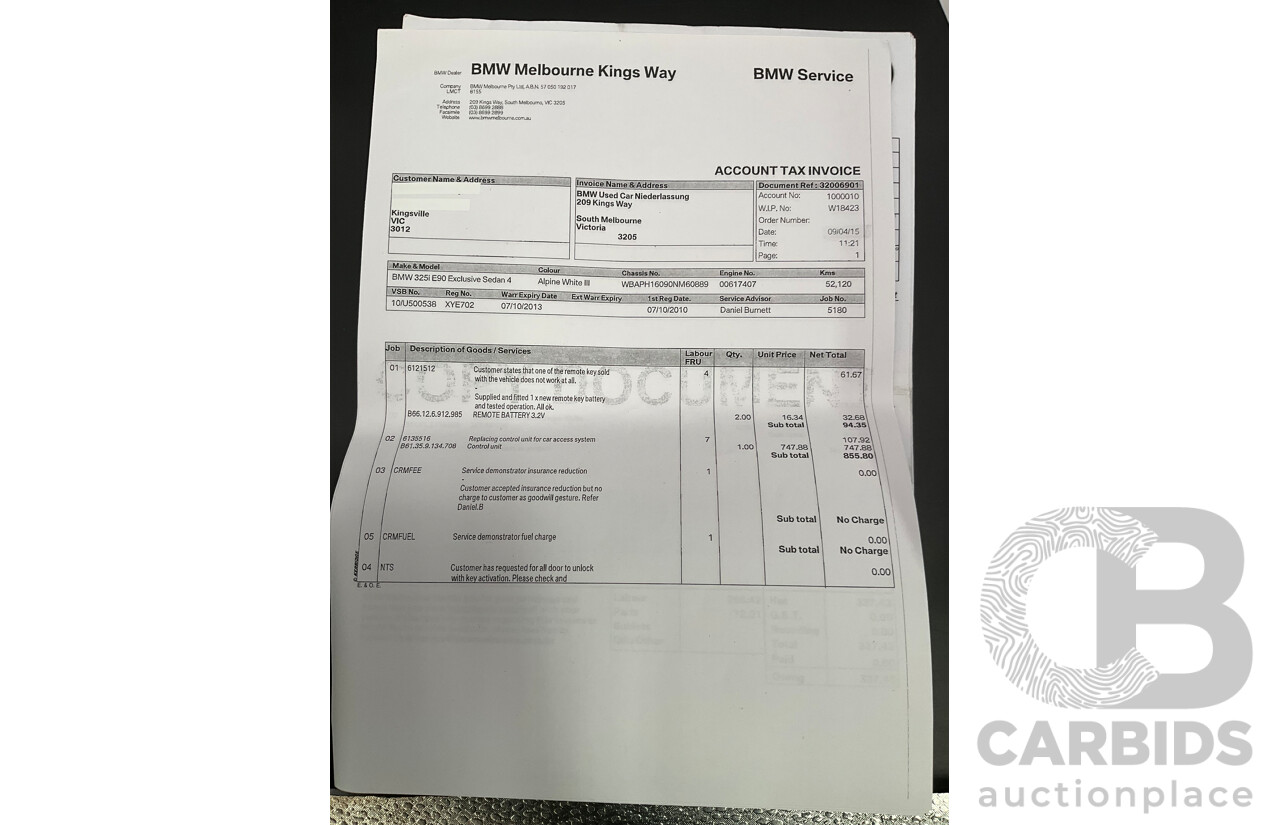 9/2010 BMW 325i Exclusive E90 MY10 4d Sedan Alpine White 2.5L