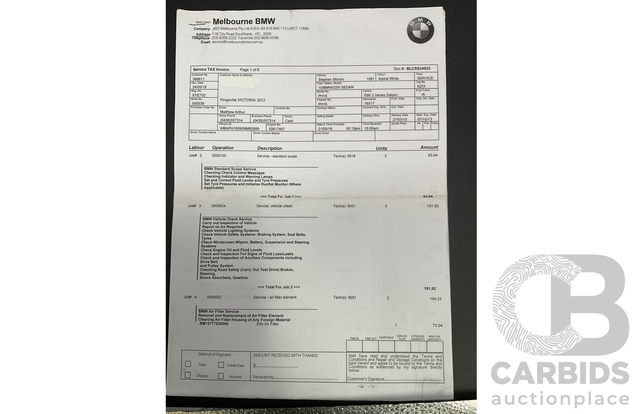 9/2010 BMW 325i Exclusive E90 MY10 4d Sedan Alpine White 2.5L