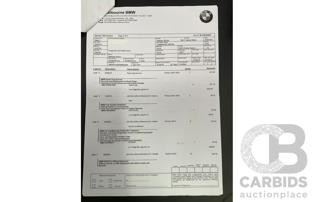 9/2010 BMW 325i Exclusive E90 MY10 4d Sedan Alpine White 2.5L