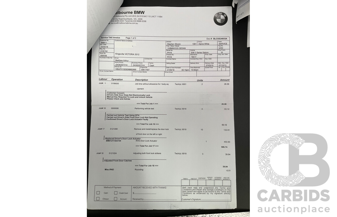 9/2010 BMW 325i Exclusive E90 MY10 4d Sedan Alpine White 2.5L